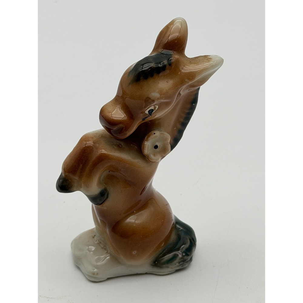 Vintage Japan Porcelain Donkey Figurine Glossy Brown Glazed Horse MCM Animal